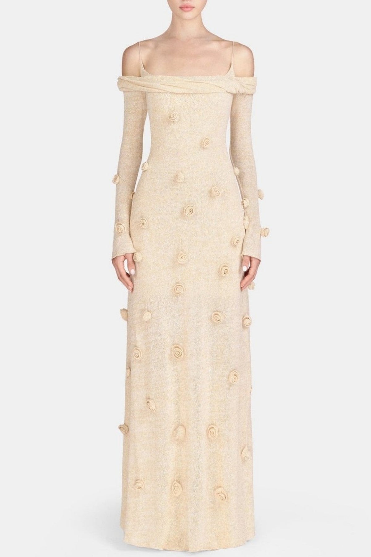Mihi Floral Off Shoulder Knit Maxi Dress