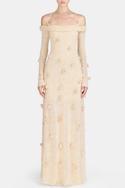 Mihi Floral Off Shoulder Knit Maxi Dress