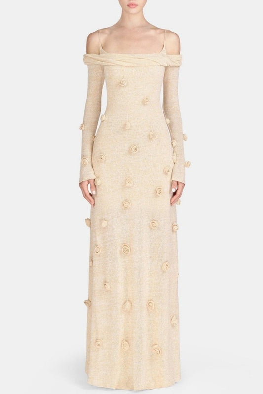 Mihi Floral Off Shoulder Knit Maxi Dress