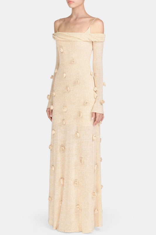 Mihi Floral Off Shoulder Knit Maxi Dress