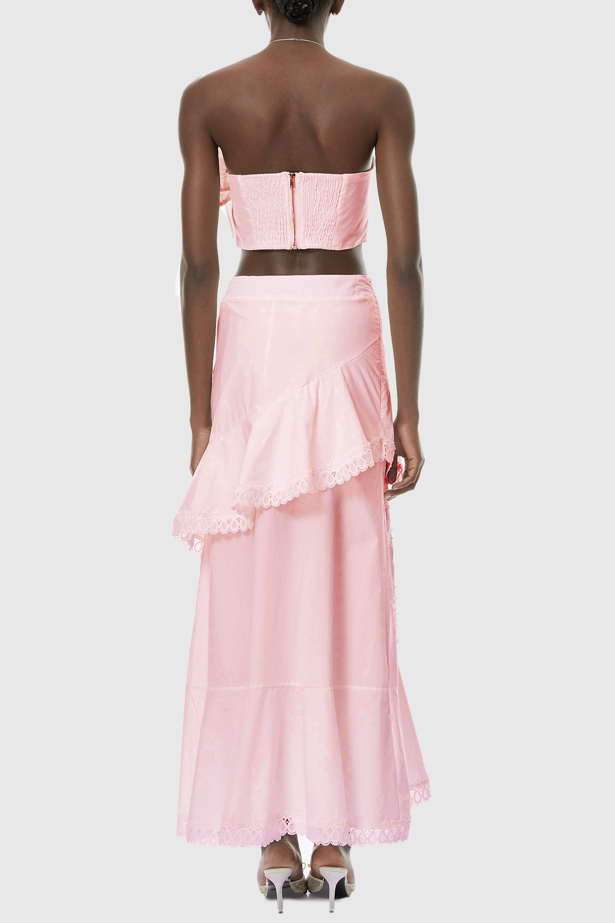 Mikae Floral Appliqué Top & Midi Skirt Set - Pink