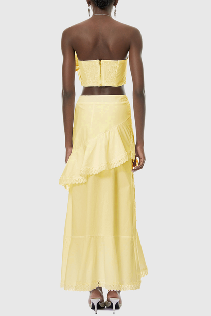 Mikae Floral Appliqué Top & Midi Skirt Set - Yellow