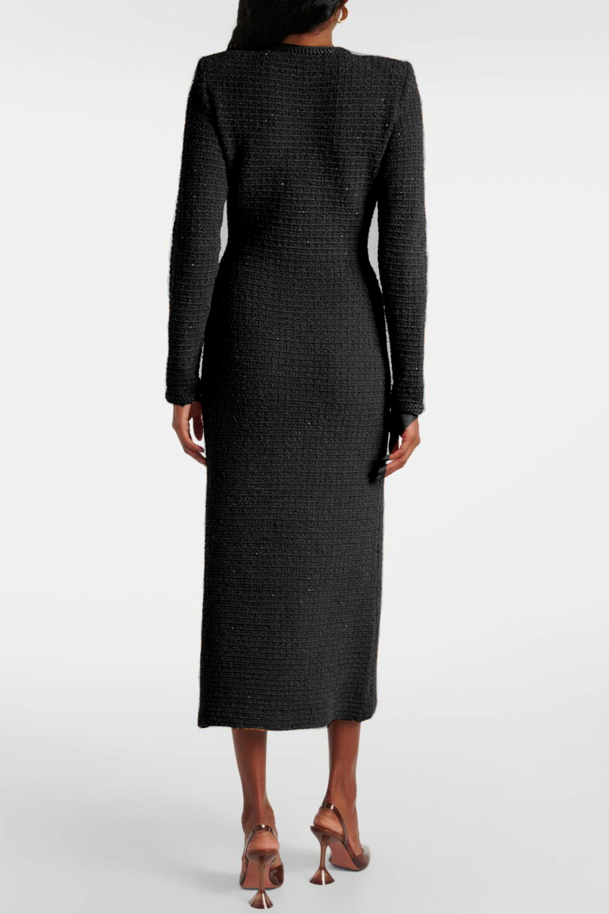Mikya Waffle Knit Embellished Midi Dress - Black