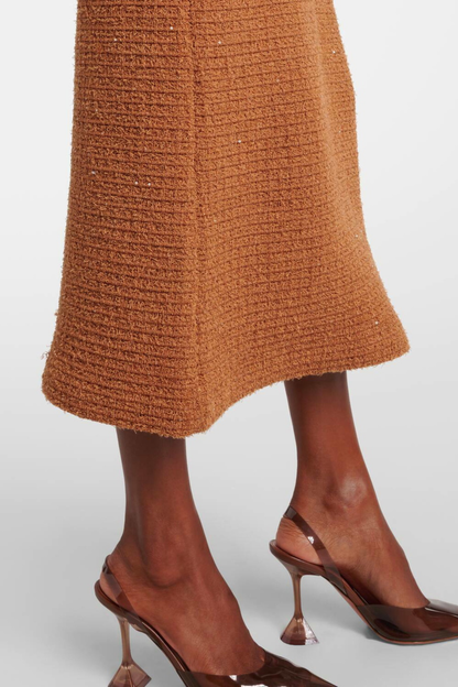 Mikya Waffle Knit Embellished Midi Dress - Brown