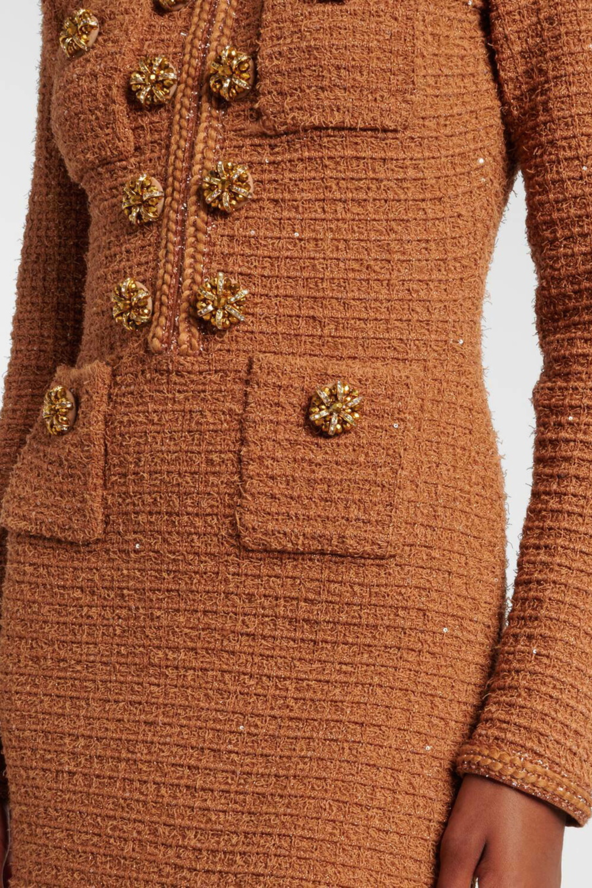 Mikya Waffle Knit Embellished Midi Dress - Brown