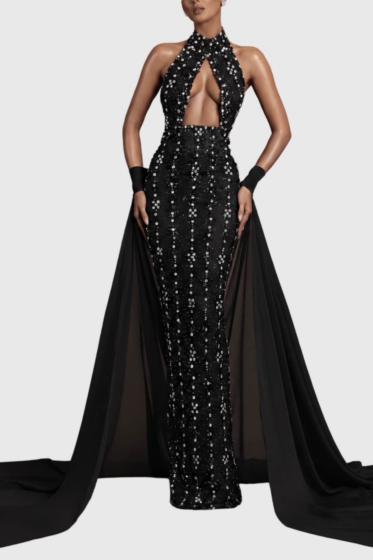 Milara Halter Crystal Embellished Cutout Maxi Dress
