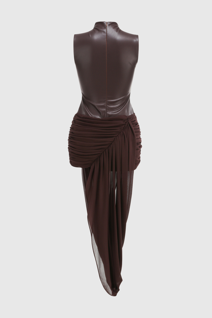 Mildre Asymmetric Draped Sleeveless Midi Dress
