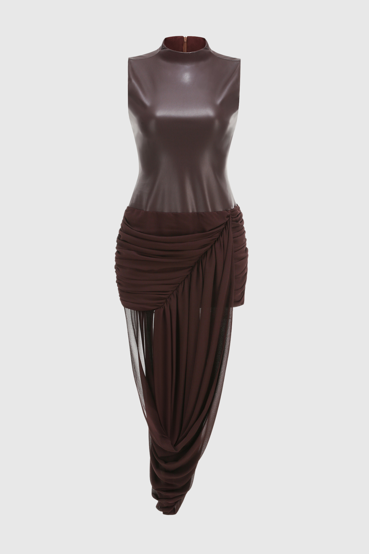 Mildre Asymmetric Draped Sleeveless Midi Dress