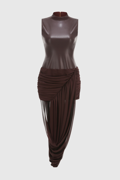 Mildre Asymmetric Draped Sleeveless Midi Dress