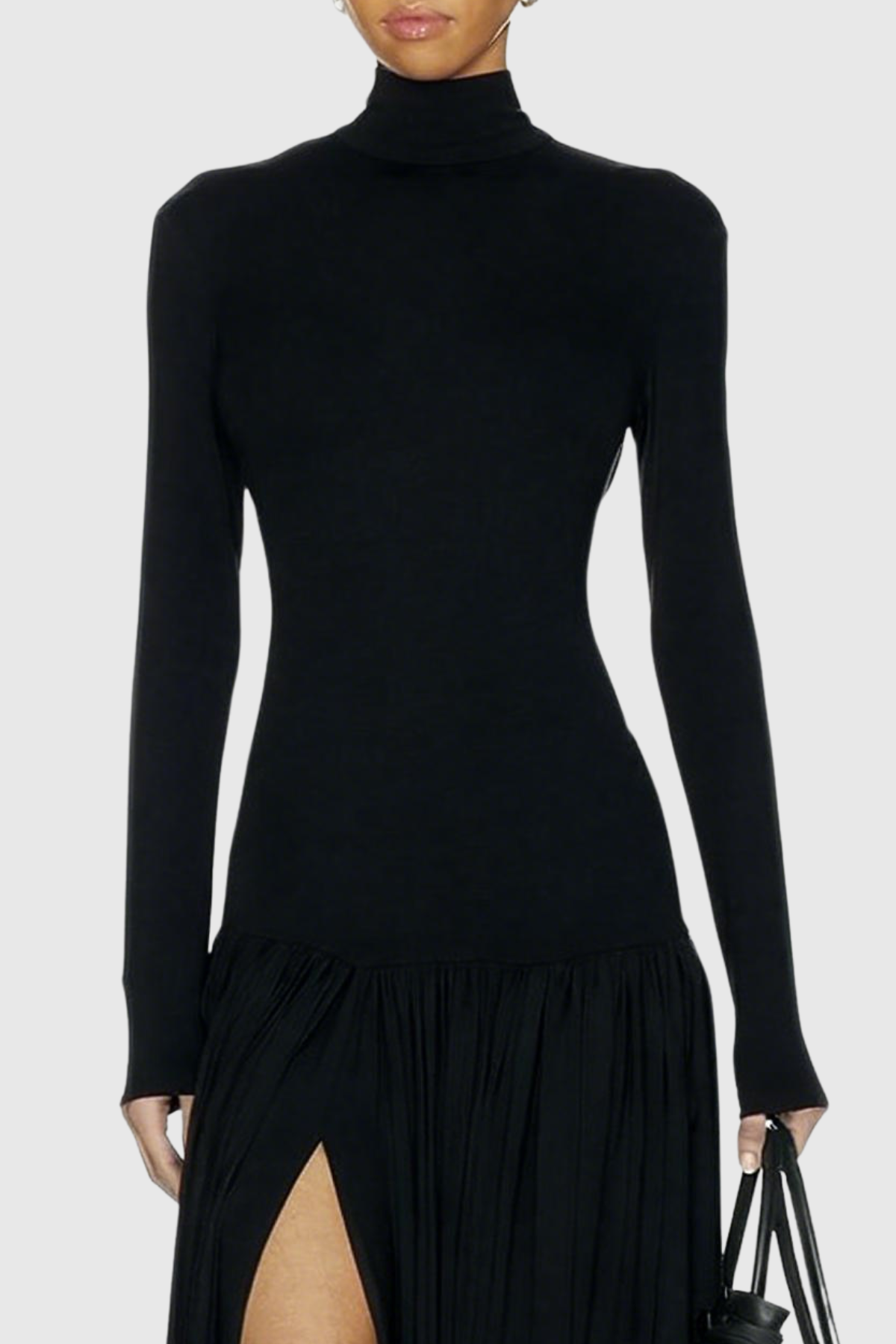 Miltrz Draped Slit Maxi Dress - Black