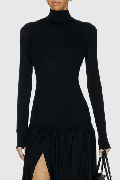 Miltrz Draped Slit Maxi Dress - Black