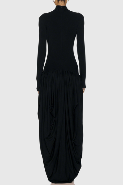 Miltrz Draped Slit Maxi Dress - Black