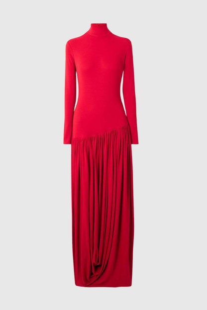 Miltrz Draped Slit Maxi Dress - Red