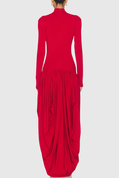 Miltrz Draped Slit Maxi Dress - Red