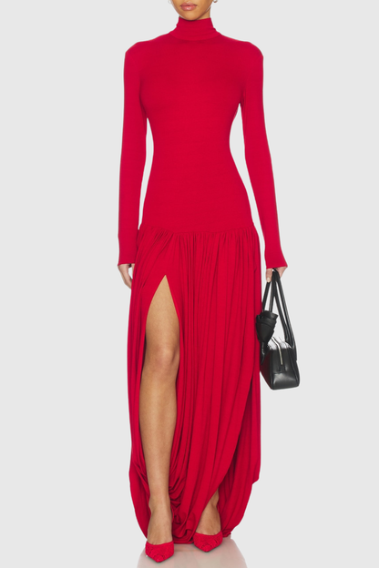 Miltrz Draped Slit Maxi Dress - Red