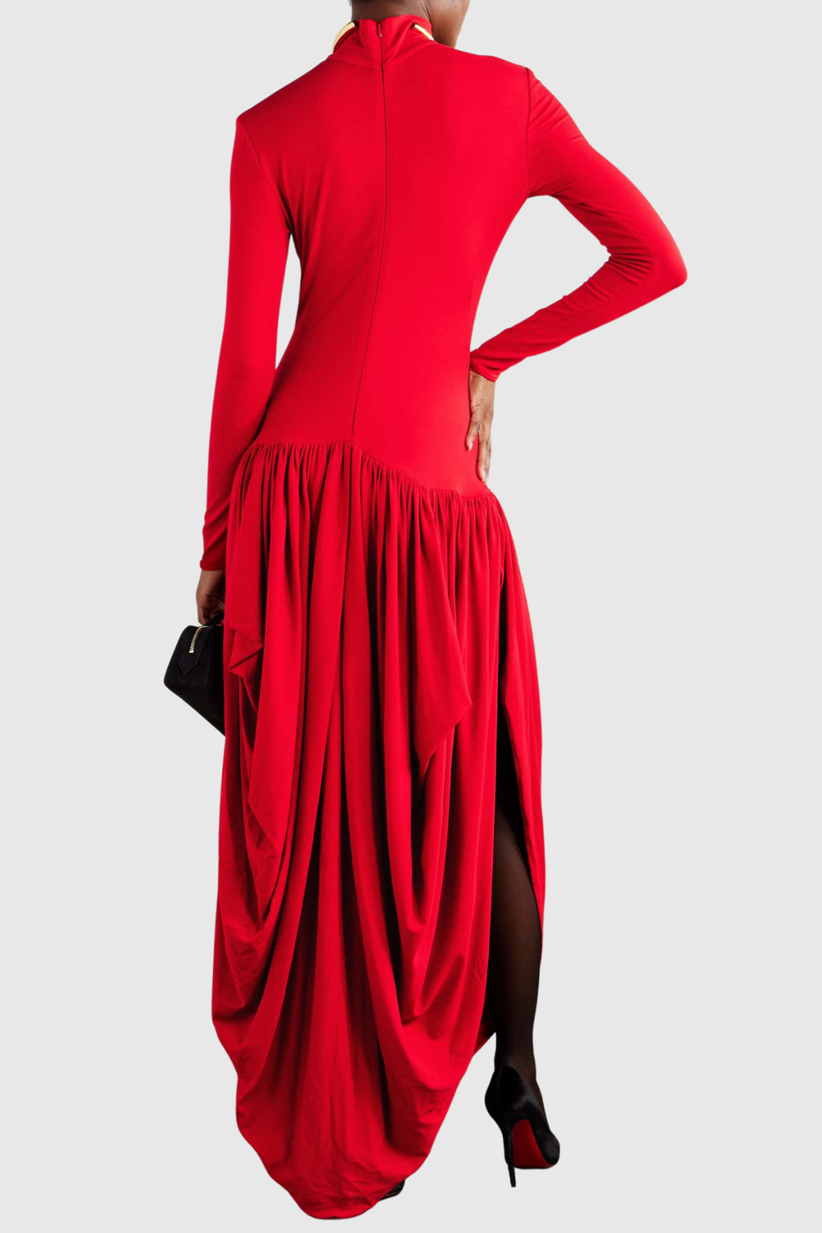 Miltrz Draped Slit Maxi Dress - Red