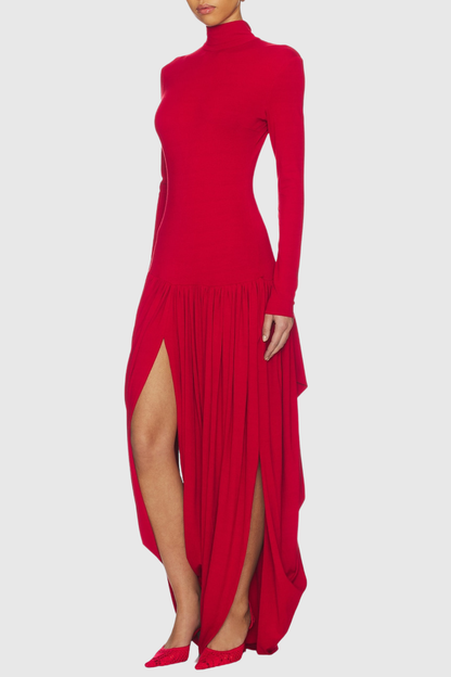 Miltrz Draped Slit Maxi Dress - Red