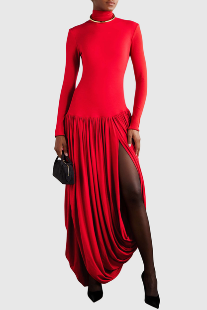 Miltrz Draped Slit Maxi Dress - Red