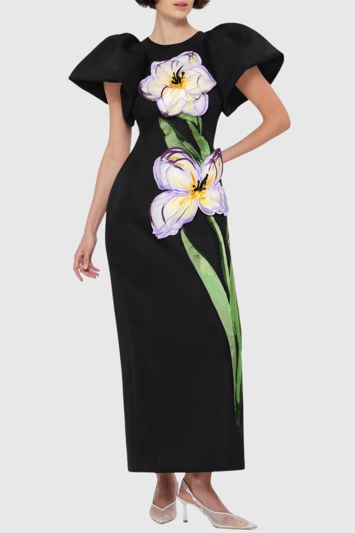 Mimoza Floral Appliqué Maxi Dress - Black