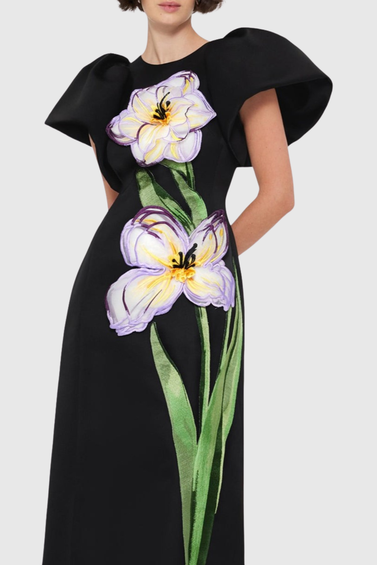 Mimoza Floral Appliqué Maxi Dress - Black