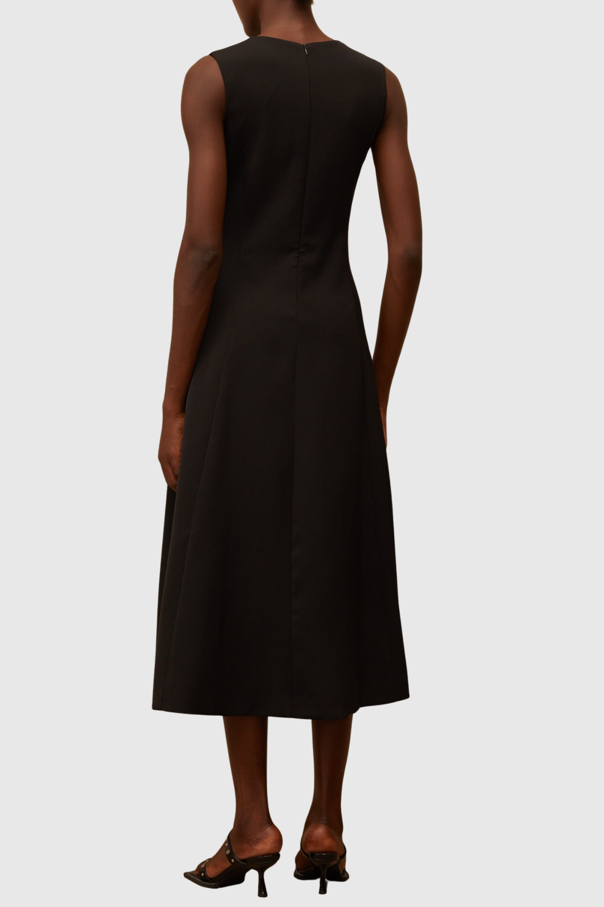 Mimoza Floral Appliqué Sleeveless Midi Dress - Black