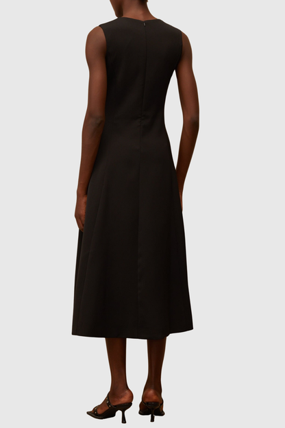 Mimoza Floral Appliqué Sleeveless Midi Dress - Black