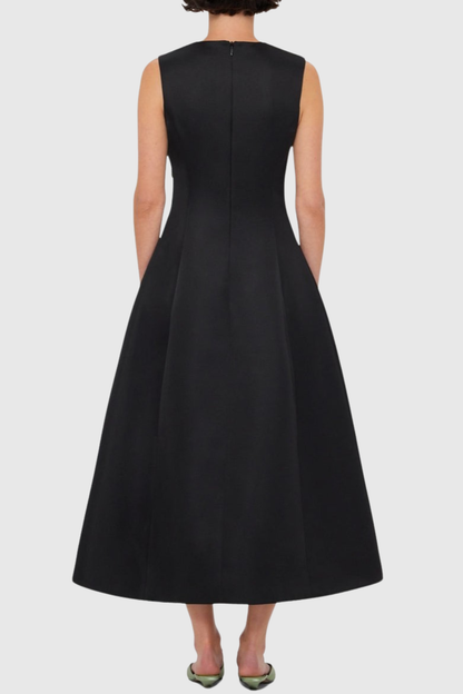 Mimoza Floral Appliqué Sleeveless Midi Dress - Black