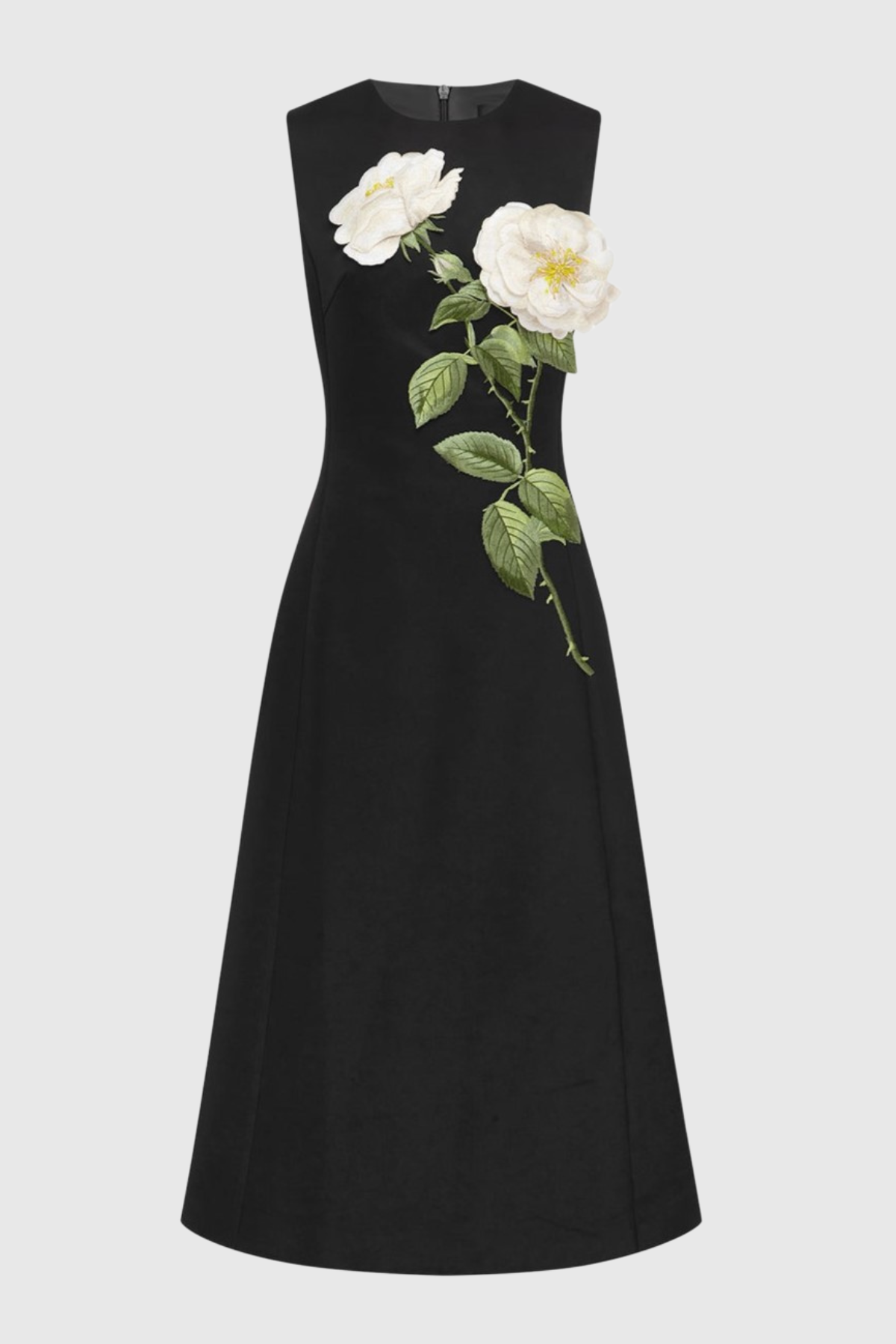 Mimoza Floral Appliqué Sleeveless Midi Dress - Black