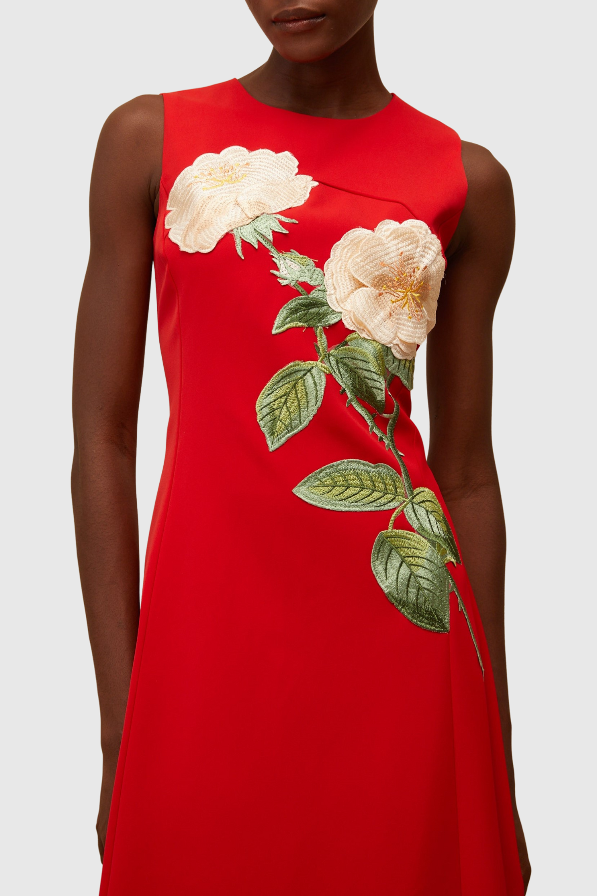 Mimoza Floral Appliqué Sleeveless Midi Dress - Red