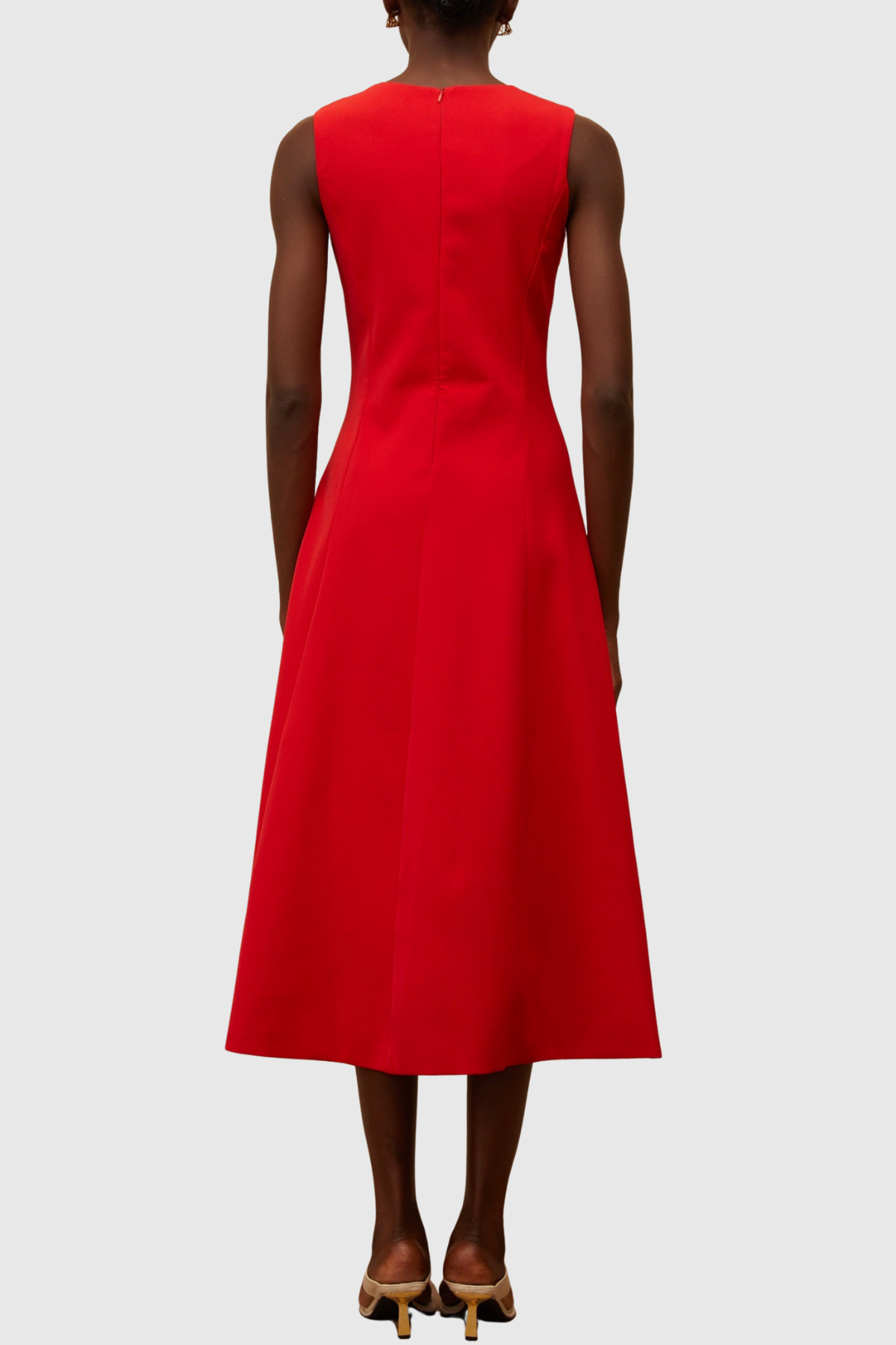 Mimoza Floral Appliqué Sleeveless Midi Dress - Red
