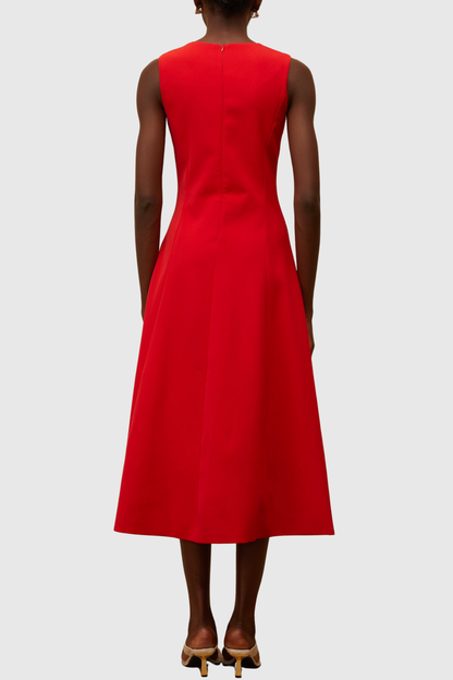 Mimoza Floral Appliqué Sleeveless Midi Dress - Red