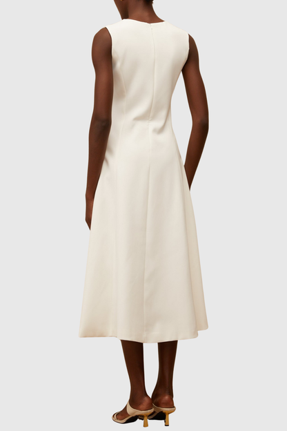 Mimoza Floral Appliqué Sleeveless Midi Dress - White