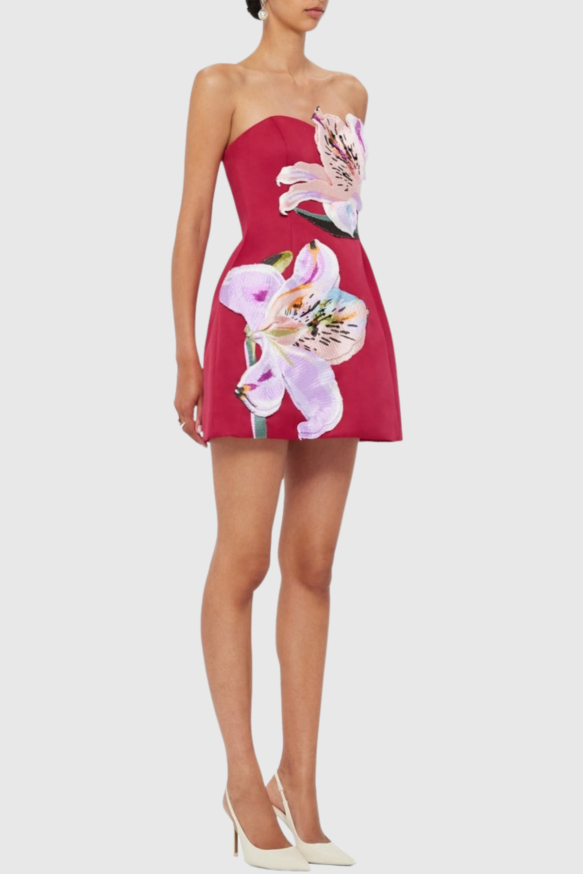 Mimoza Floral Appliqué Strapless Mini Dress - Hot Pink