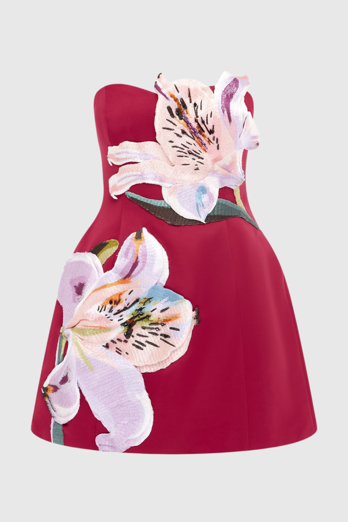 Mimoza Floral Appliqué Strapless Mini Dress - Hot Pink