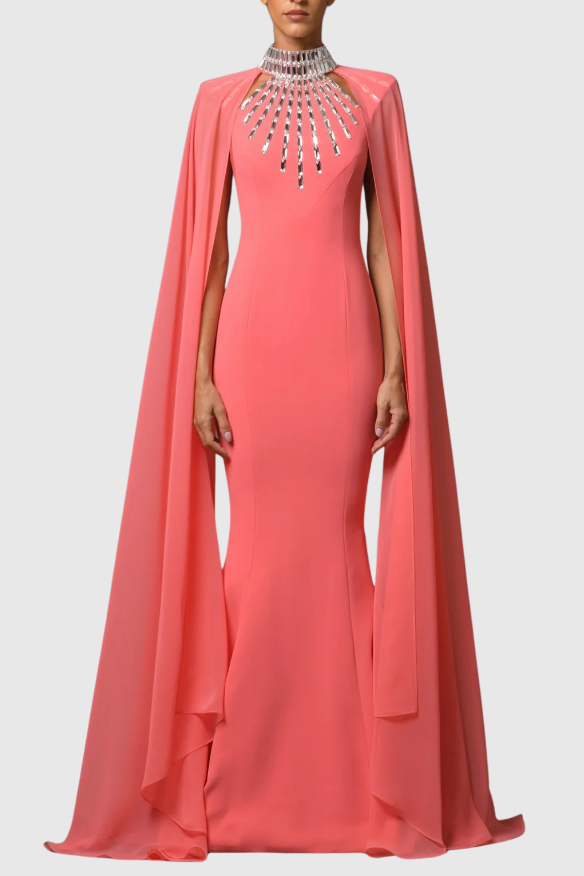 Mirren Crystal Cape Sleeve Maxi Dress