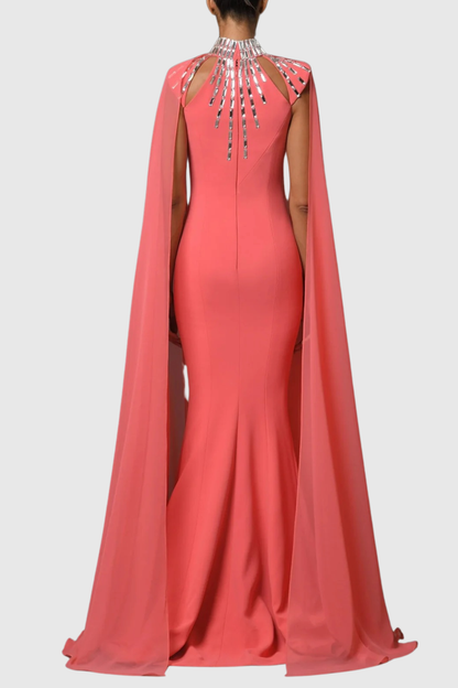 Mirren Crystal Cape Sleeve Maxi Dress