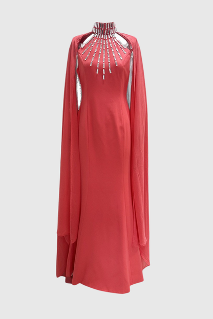 Mirren Crystal Cape Sleeve Maxi Dress