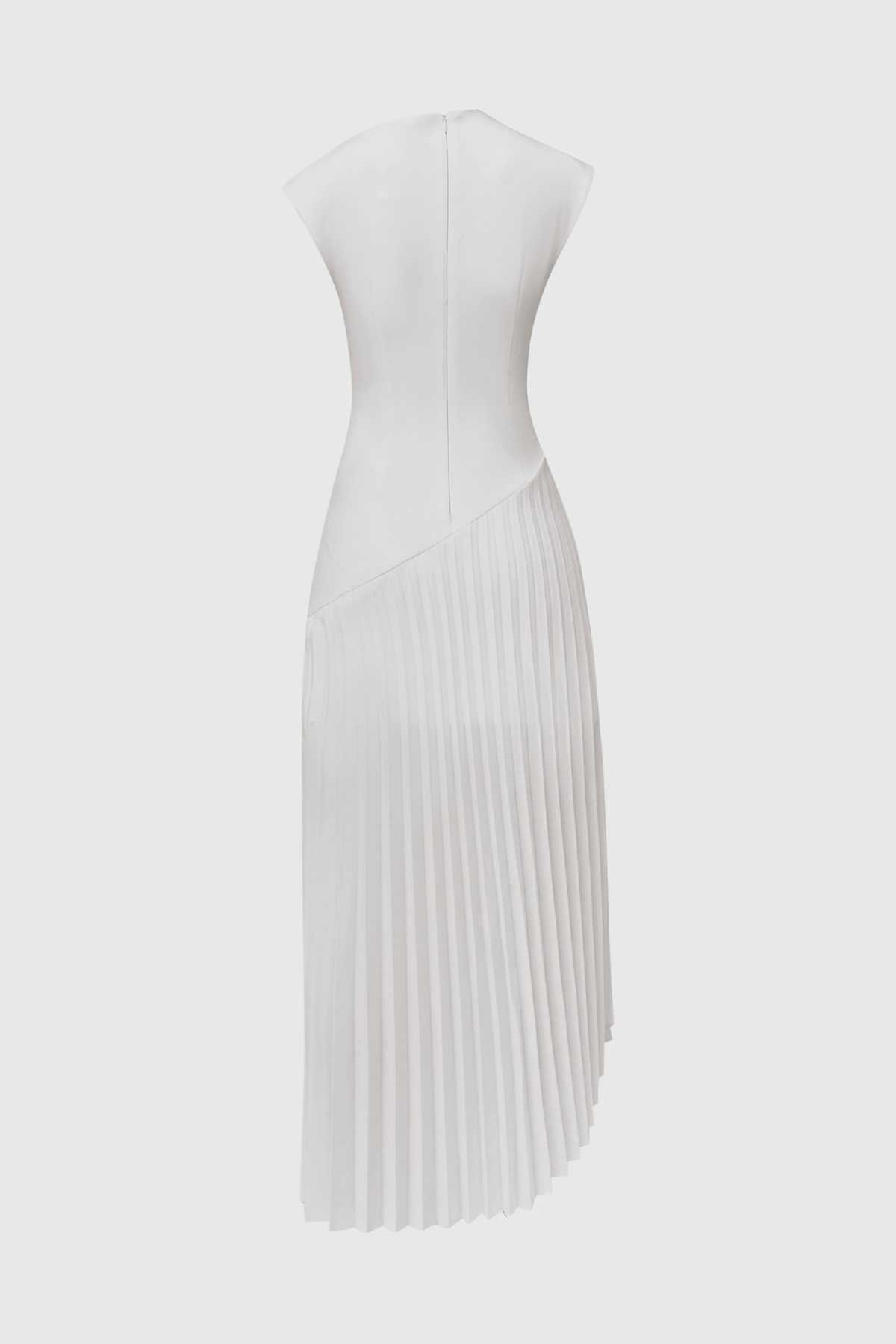 Misa Sleeveless Asymmetric Pleated Midi Dress - White
