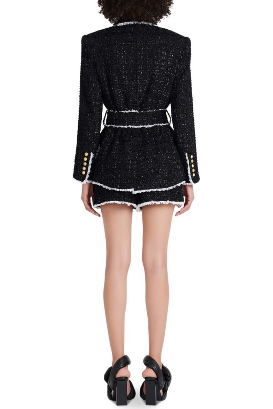 Mishka Breasted Tweed Jacket With Belt- Black