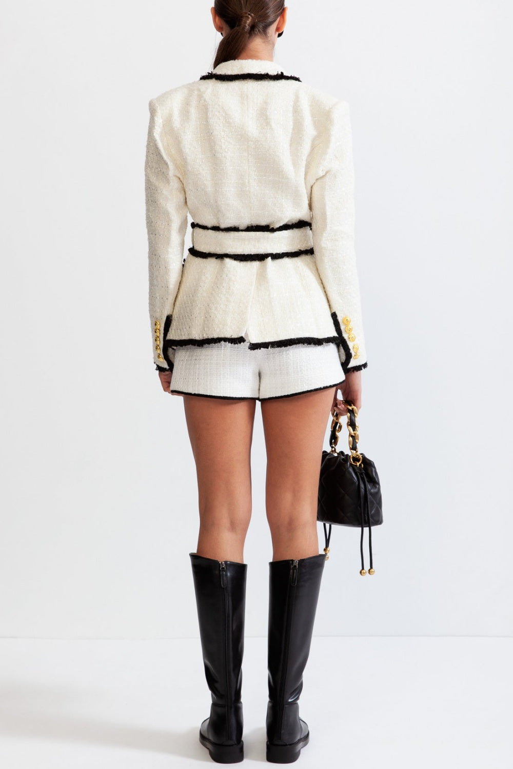 Mishka Breasted Tweed Jacket With Belt- White
