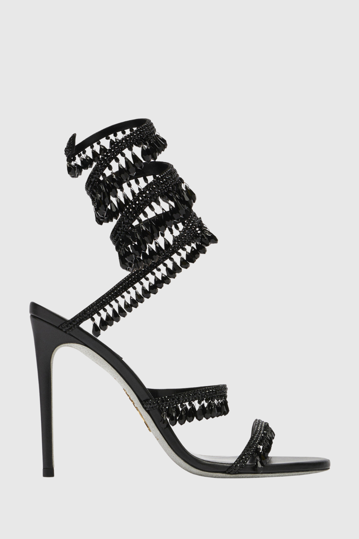 Mistya Rhinestone Ankle Wrap Heel Sandals - Black