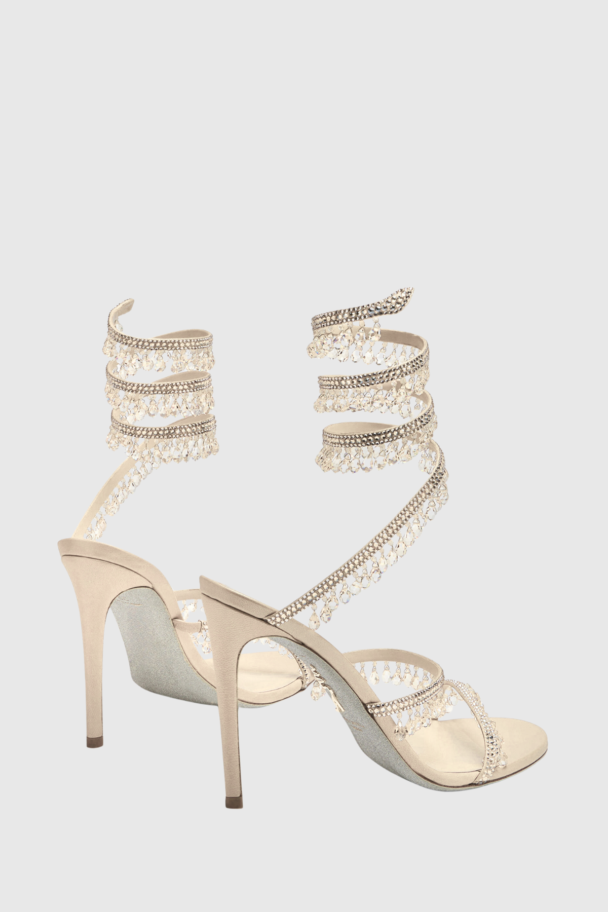 Mistya Rhinestone Ankle Wrap Heel Sandals - Champagne