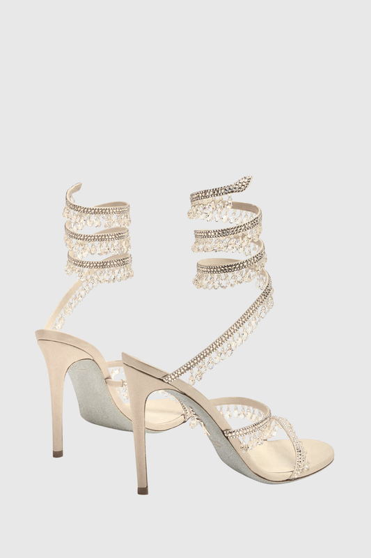 Mistya Rhinestone Ankle Wrap Heel Sandals - Champagne