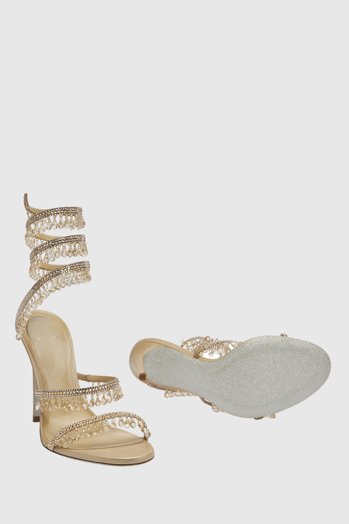 Mistya Rhinestone Ankle Wrap Heel Sandals - Gold