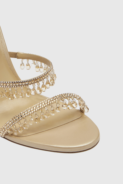 Mistya Rhinestone Ankle Wrap Heel Sandals - Gold