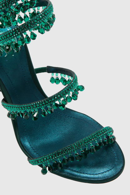Mistya Rhinestone Ankle Wrap Heel Sandals - Green