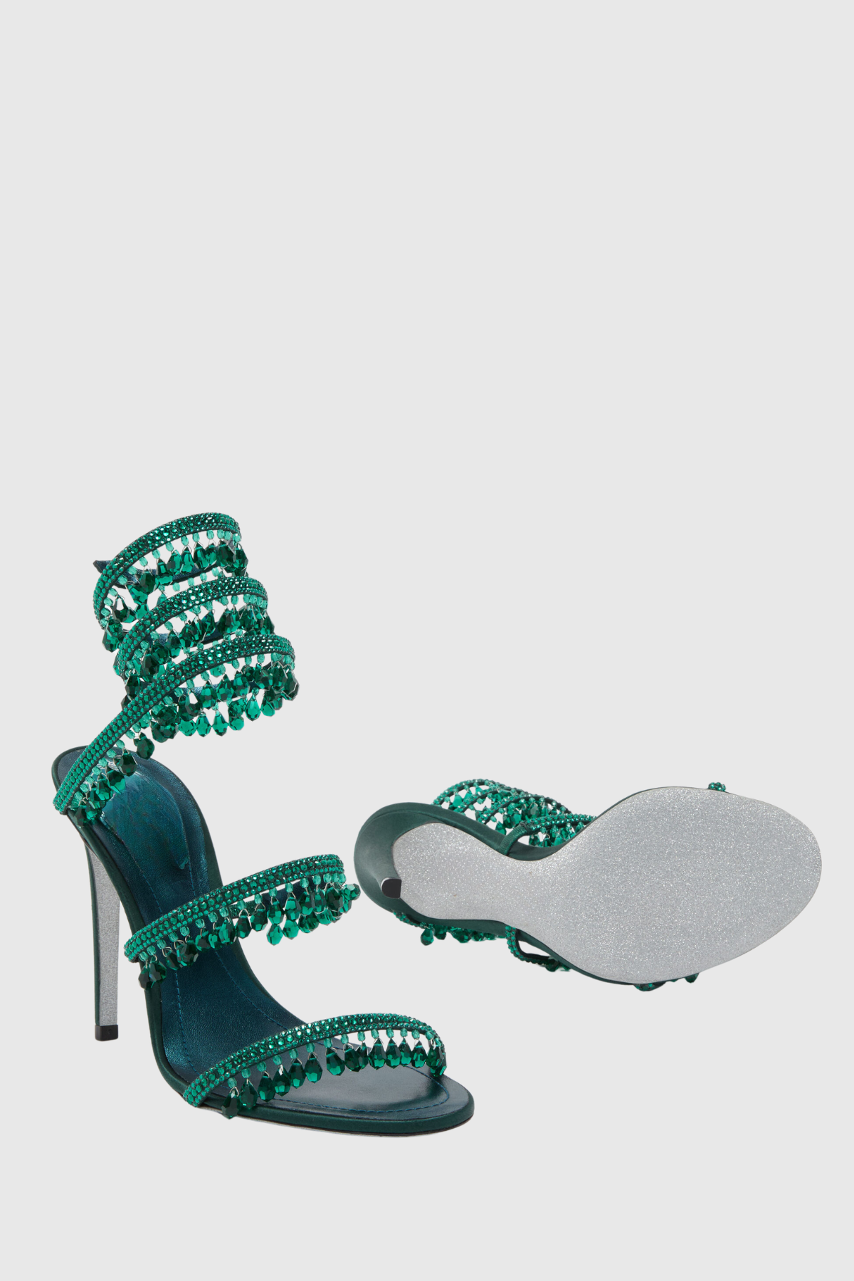 Mistya Rhinestone Ankle Wrap Heel Sandals - Green