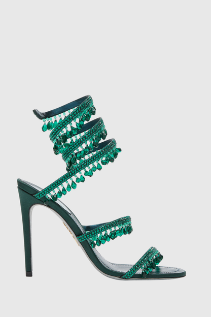 Mistya Rhinestone Ankle Wrap Heel Sandals - Green