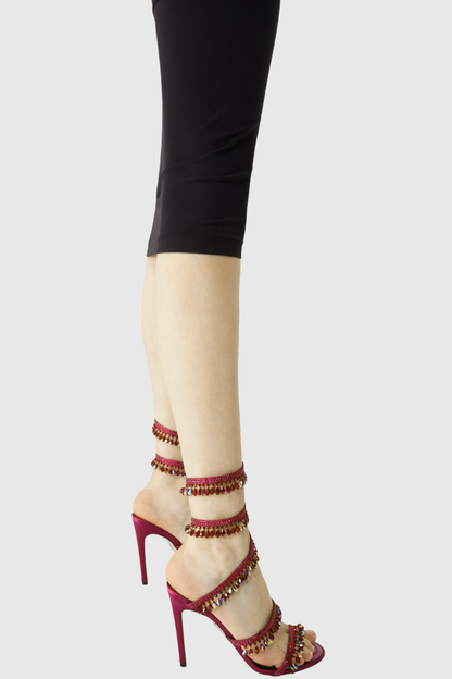 Mistya Rhinestone Ankle Wrap Heel Sandals - Red