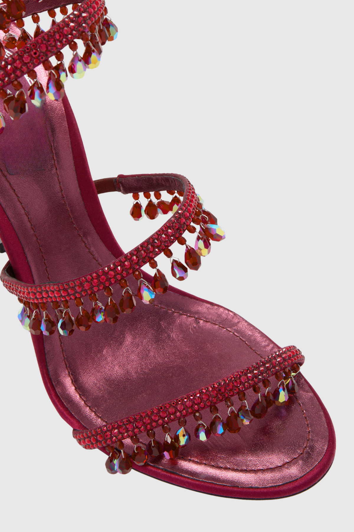 Mistya Rhinestone Ankle Wrap Heel Sandals - Red